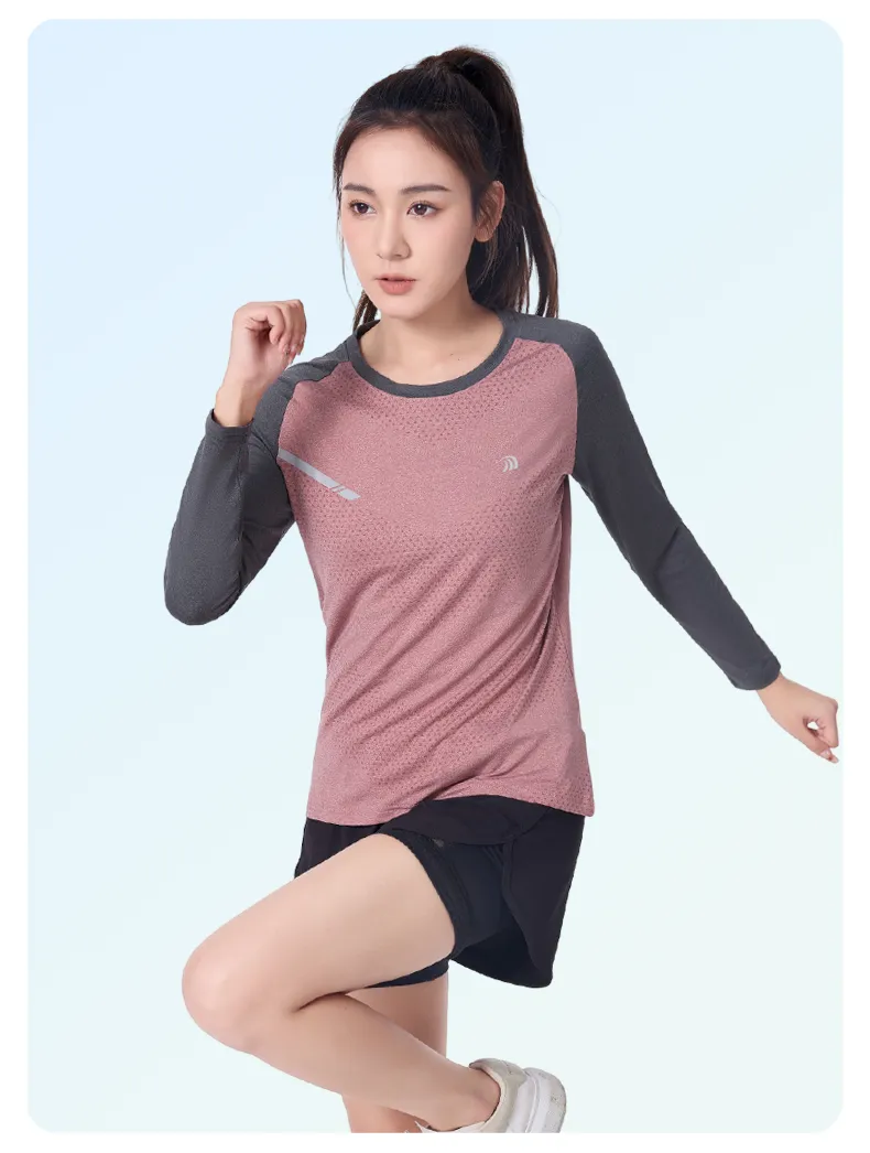 ANNIOU UPF100  Raw Yarn Sunscreen Women Sports Quick Dry T Shirt Long Sleeve Yoga Tops Training Fitness Running T Shirt