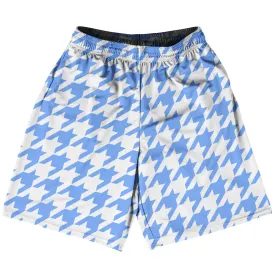 Blue Carolina And White Houndstooth Basketball Practice Shorts Made In USA