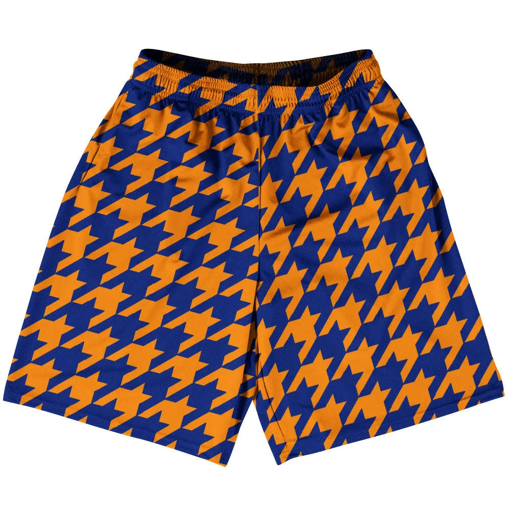 Blue Royal And Tennessee Orange Houndstooth Basketball Practice Shorts Made In USA