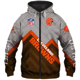 Cleveland Browns NFL Rugby Team Printed Zip Up Hoodie