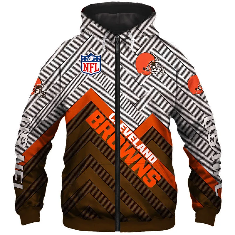 Cleveland Browns NFL Rugby Team Printed Zip Up Hoodie
