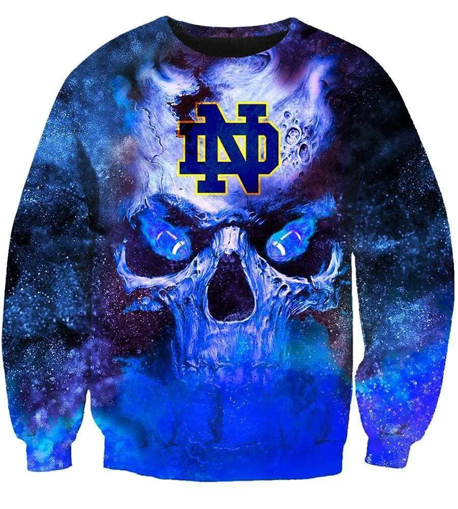 Funny Skull Notre Dame Irish Hoodies - Pullover Fighting Blue Hoodie
