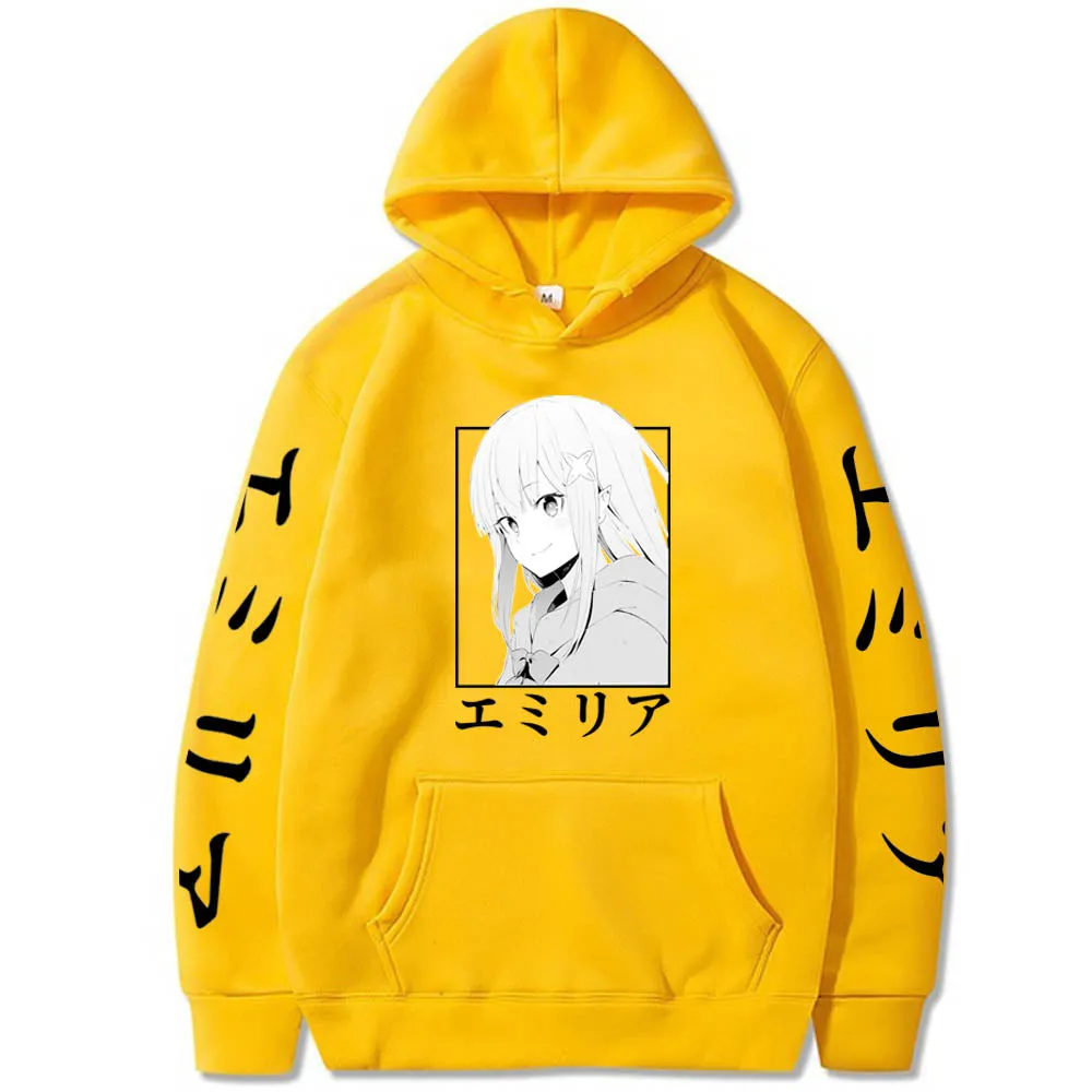 Japan Anime Re:Zero Hoodies Men Starting Life In Another World Emilia Graphic Sweatshirts Harajuku Cartoon Casual Pullover Tops