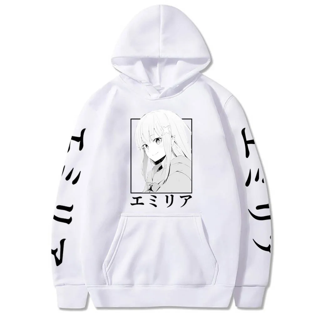 Japan Anime Re:Zero Hoodies Men Starting Life In Another World Emilia Graphic Sweatshirts Harajuku Cartoon Casual Pullover Tops