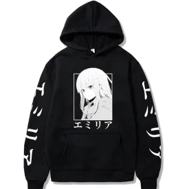 Japan Anime Re:Zero Hoodies Men Starting Life In Another World Emilia Graphic Sweatshirts Harajuku Cartoon Casual Pullover Tops