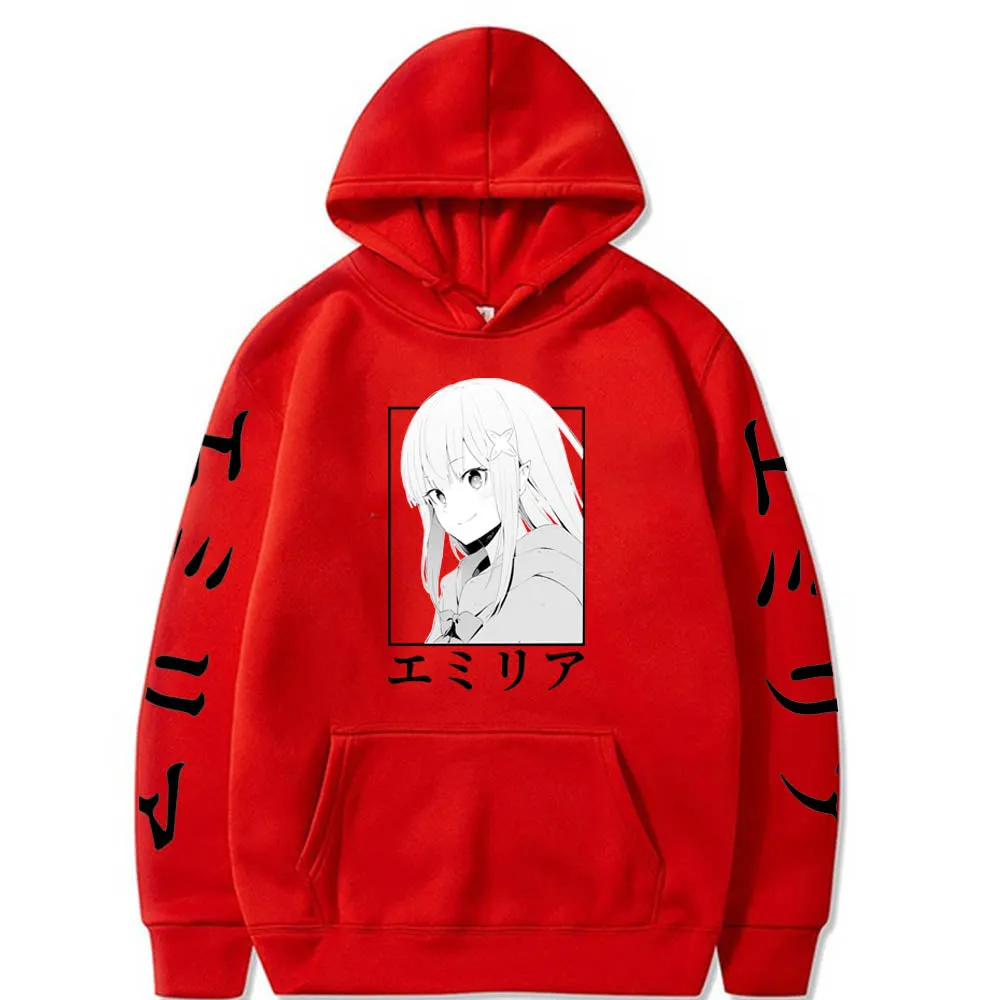 Japan Anime Re:Zero Hoodies Men Starting Life In Another World Emilia Graphic Sweatshirts Harajuku Cartoon Casual Pullover Tops
