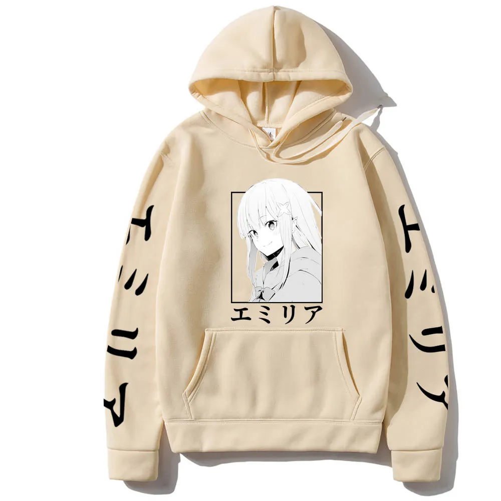 Japan Anime Re:Zero Hoodies Men Starting Life In Another World Emilia Graphic Sweatshirts Harajuku Cartoon Casual Pullover Tops