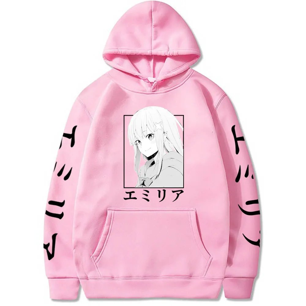 Japan Anime Re:Zero Hoodies Men Starting Life In Another World Emilia Graphic Sweatshirts Harajuku Cartoon Casual Pullover Tops