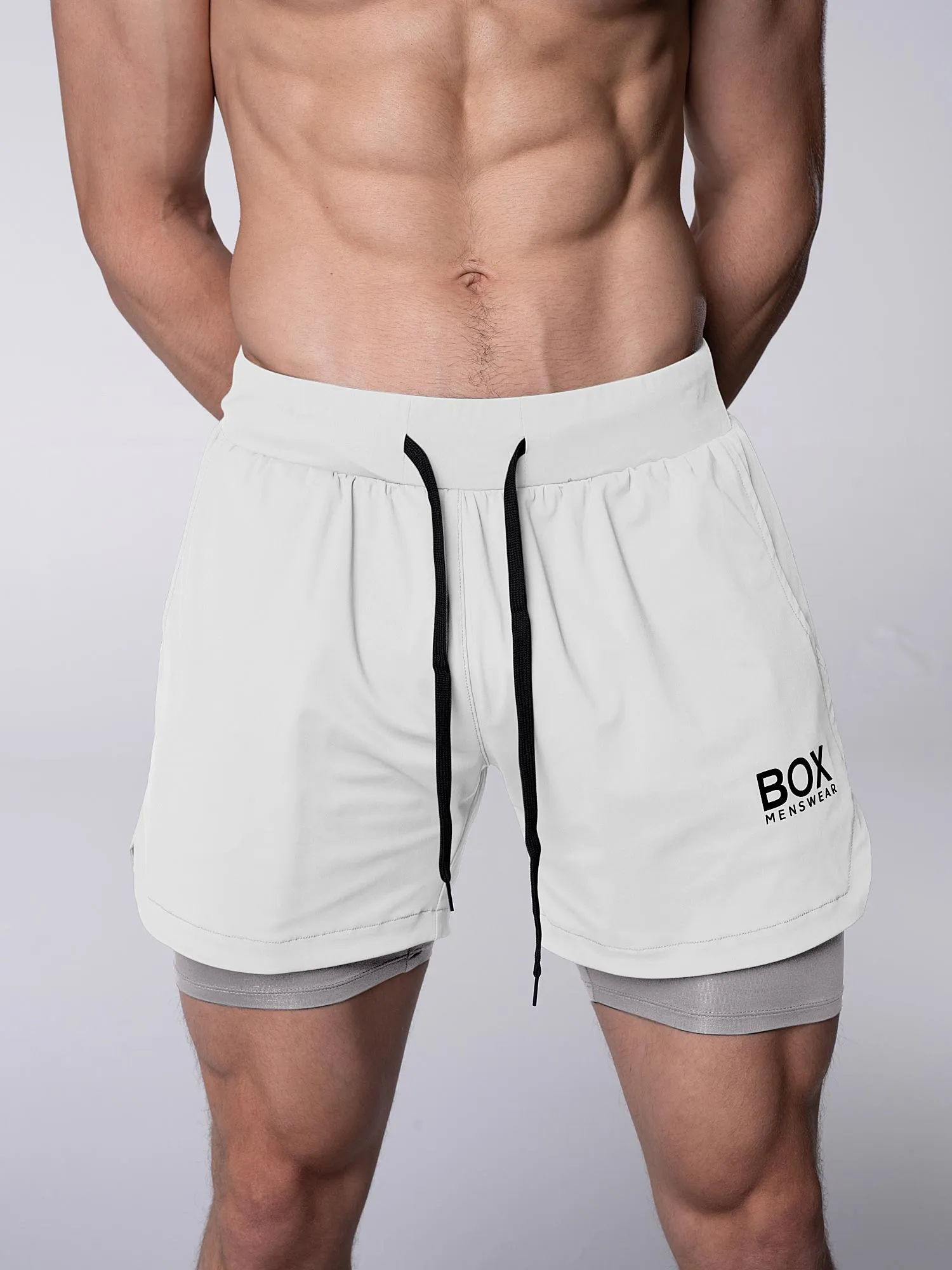 Mens Double Layer Sports Shorts - White