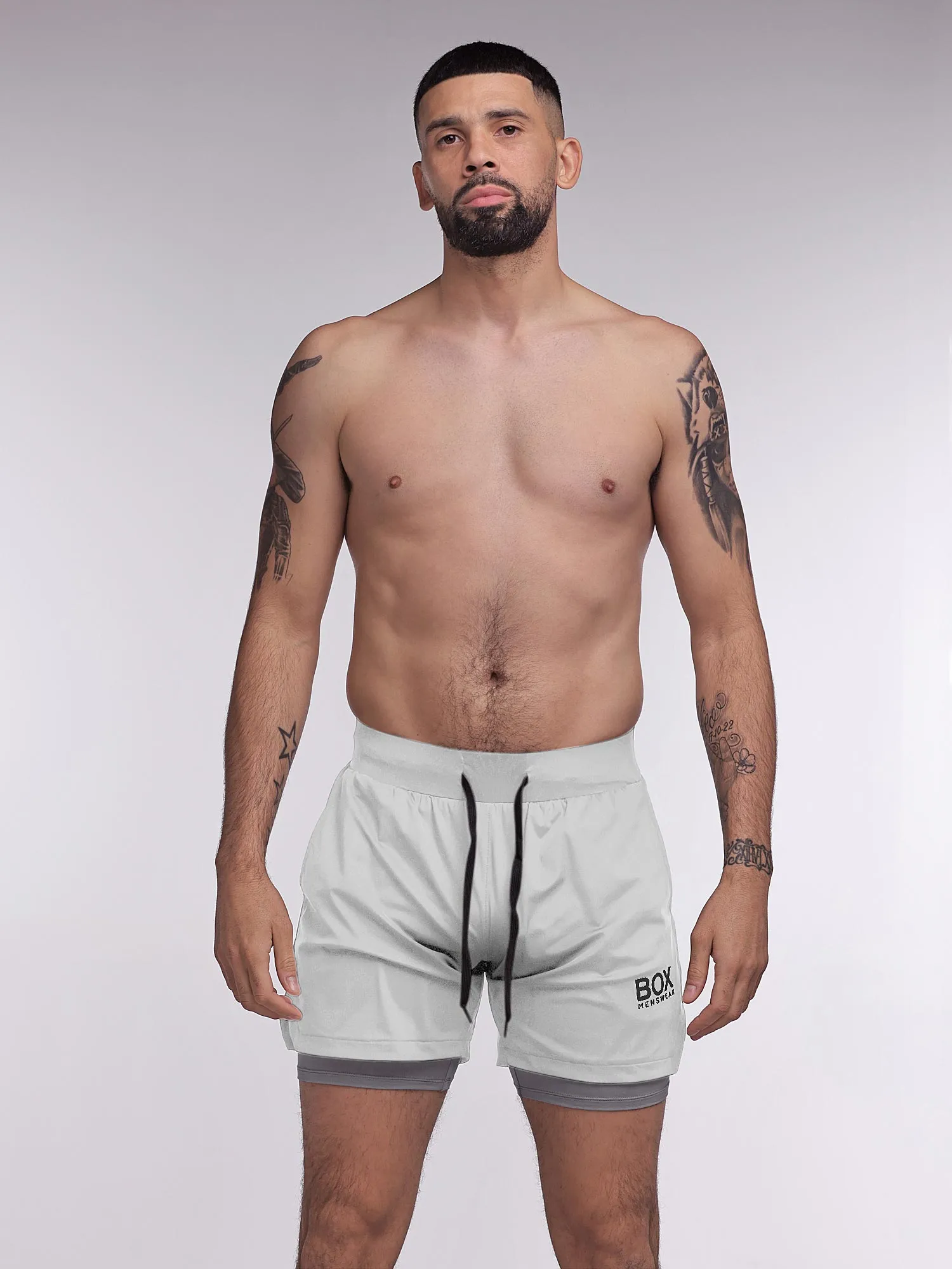 Mens Double Layer Sports Shorts - White