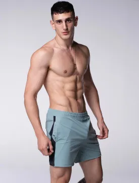 Mesh Panel Sports Shorts - Amazonite