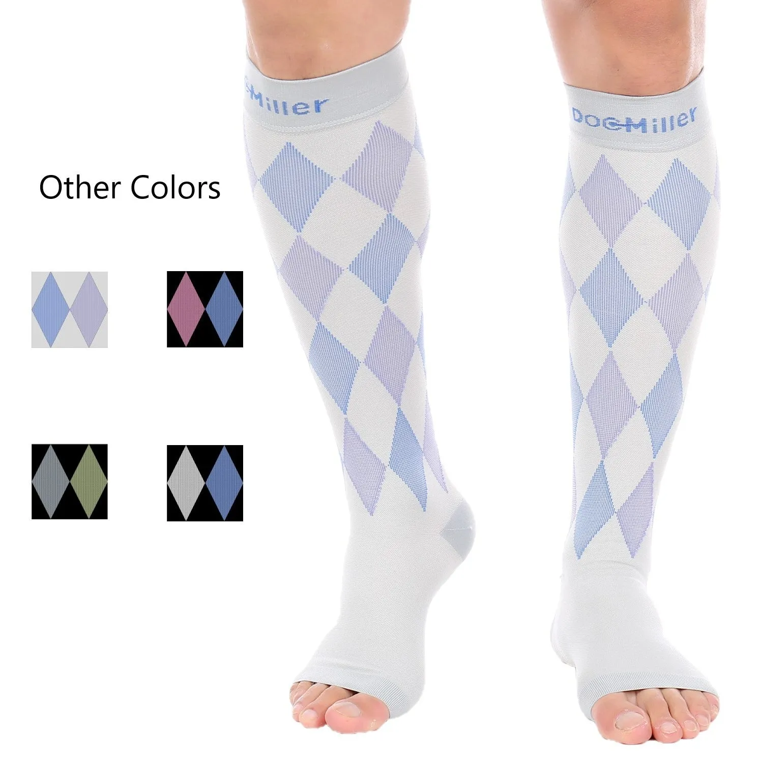 Open Toe Compression Socks 30-40 mmHg 3 Color-Argyle