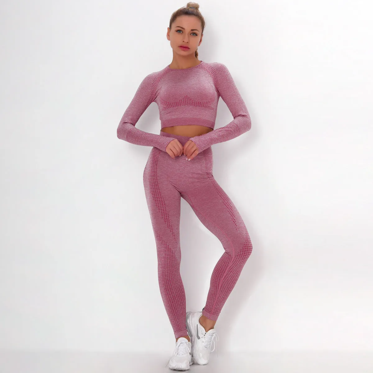 Sidiou Group Anniou Seamless Knit Yoga Sets Workout Wear Body-hugging Little Jacquard Sports Suit Body Yoga Top & Leggings Sport Women Fitness Suit