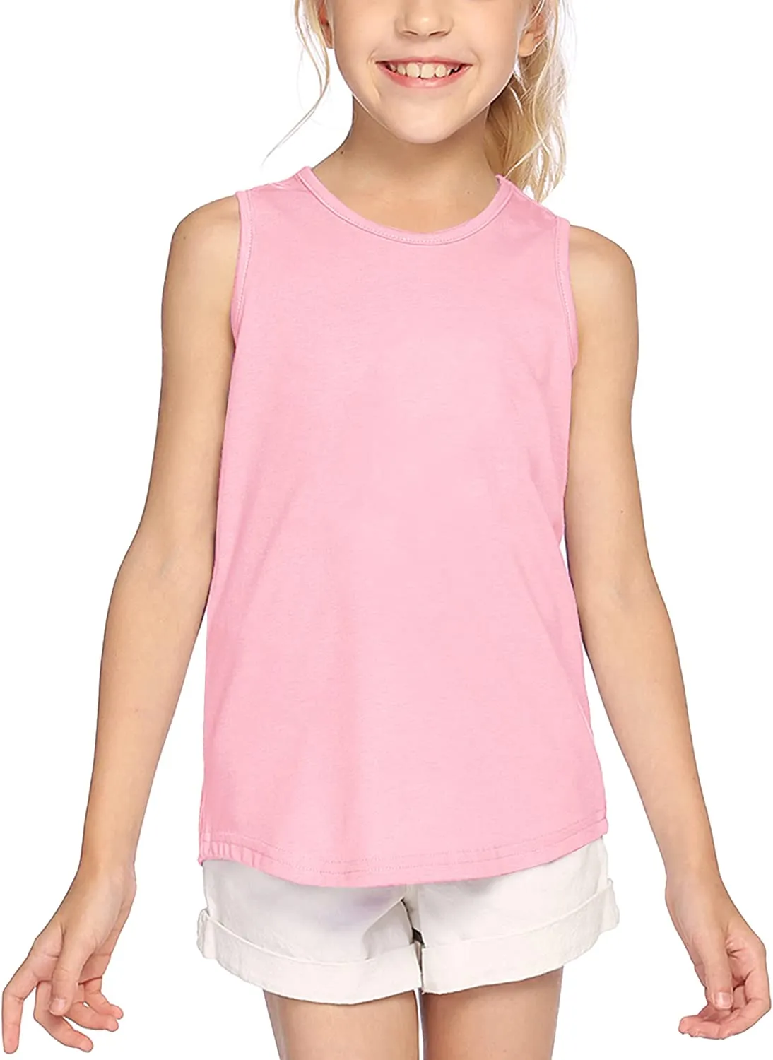 Size 6 - 7 Years Pink Trendy Summer Sleeveless Crewneck Tank Top