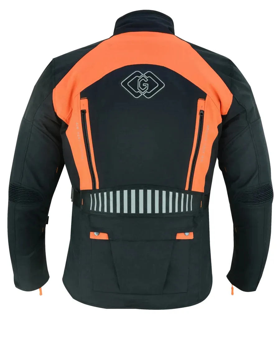 Textile Black & Orange Biker Long Motorcycle Jacket