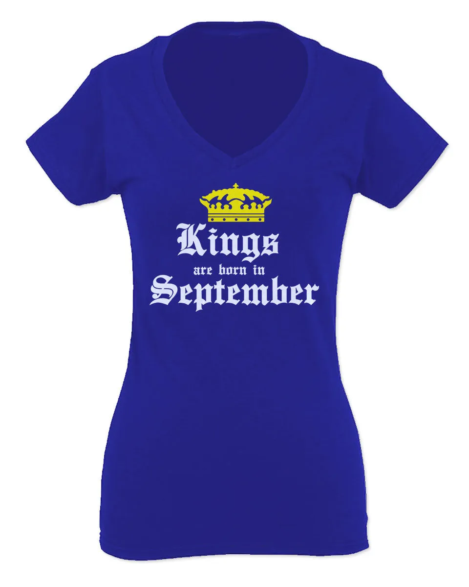 The Best Birthday Gift Kings are Born in September For Women V neck fitted T Shirt