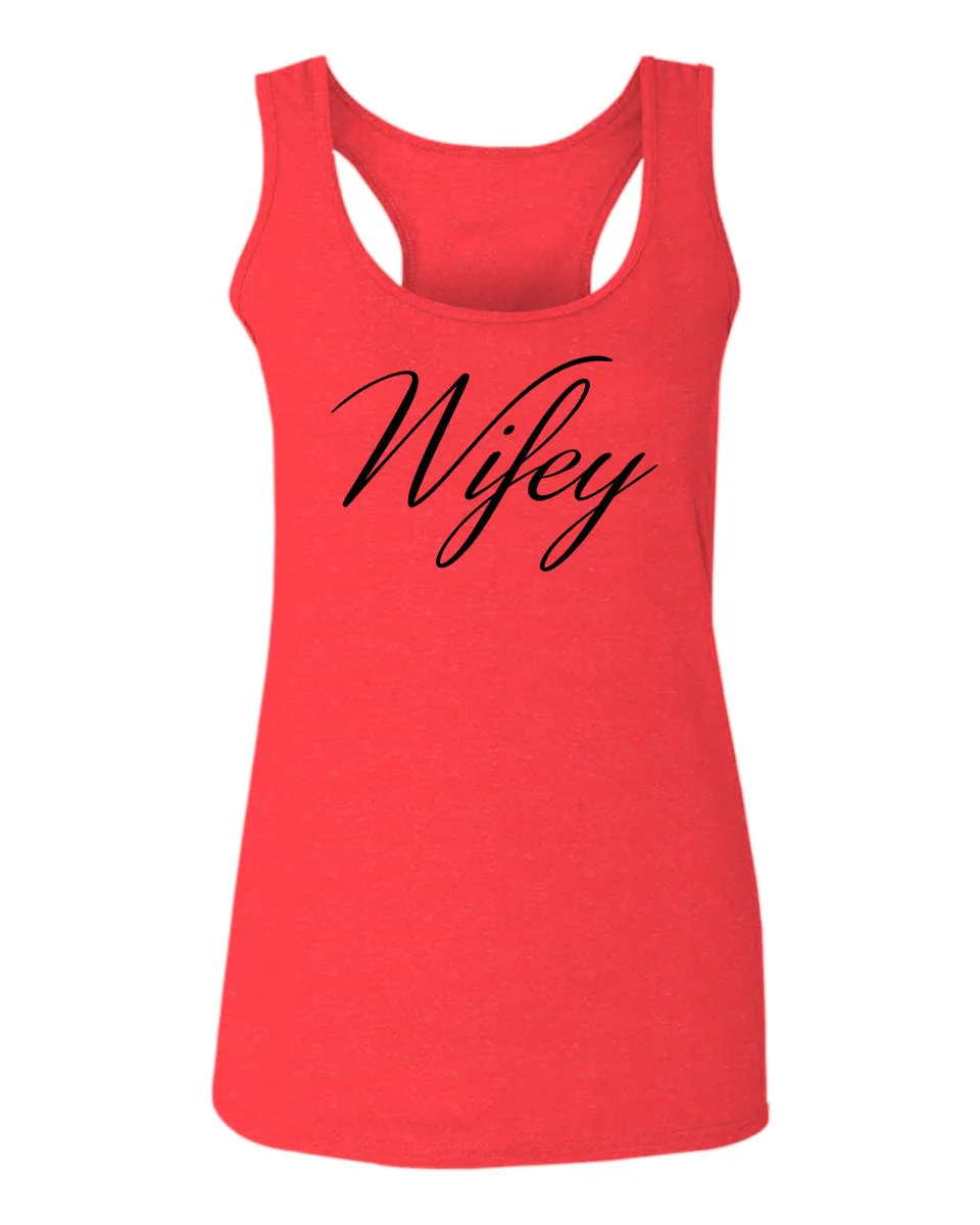 VICES AND VIRTUESS Letter Printed Wifey Couple Wedding Hubby Matching Bride  women's Tank Top sleeveless Racerback