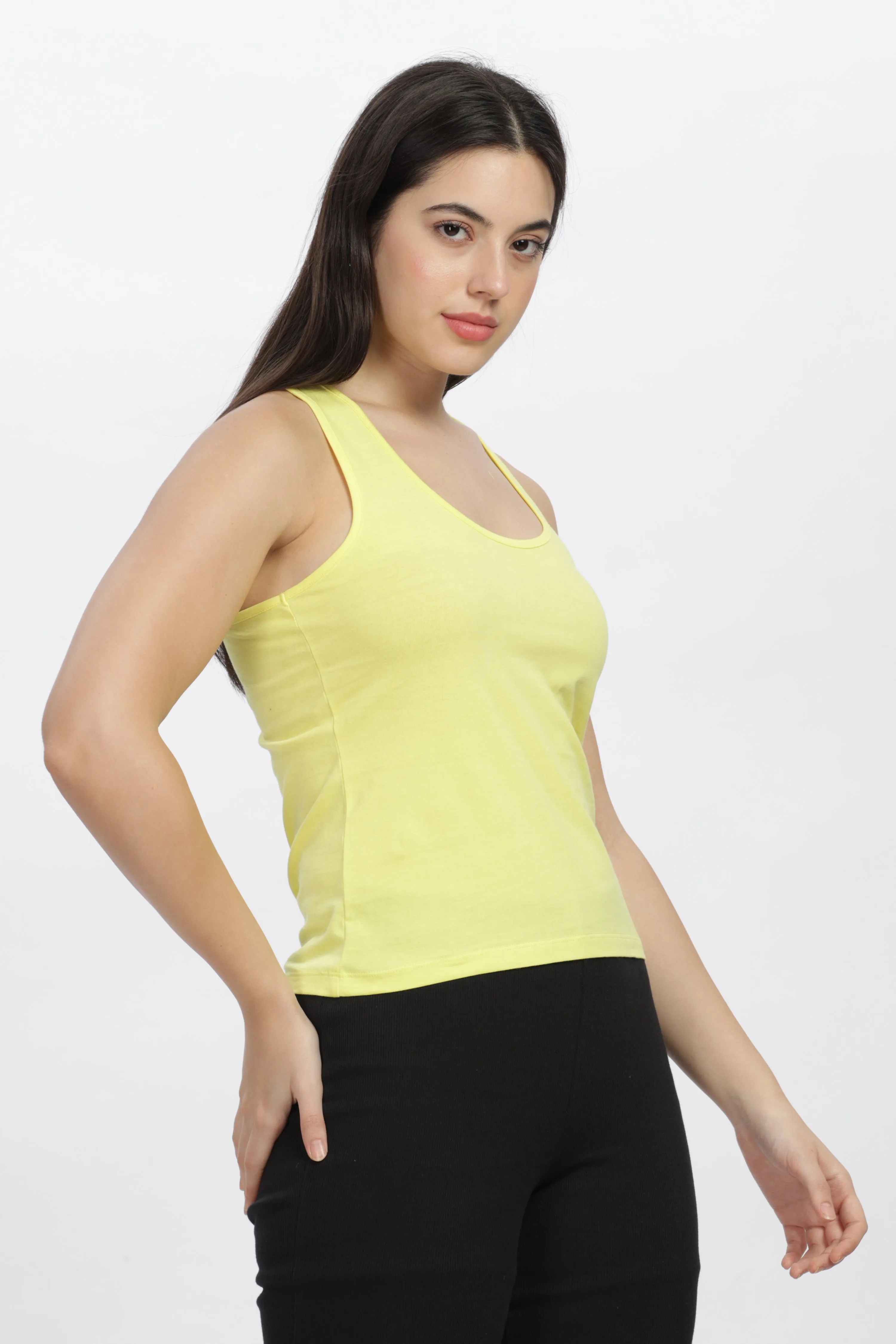 Women Sleeveless Razer Back Running Tank top (Lemon Yellow)