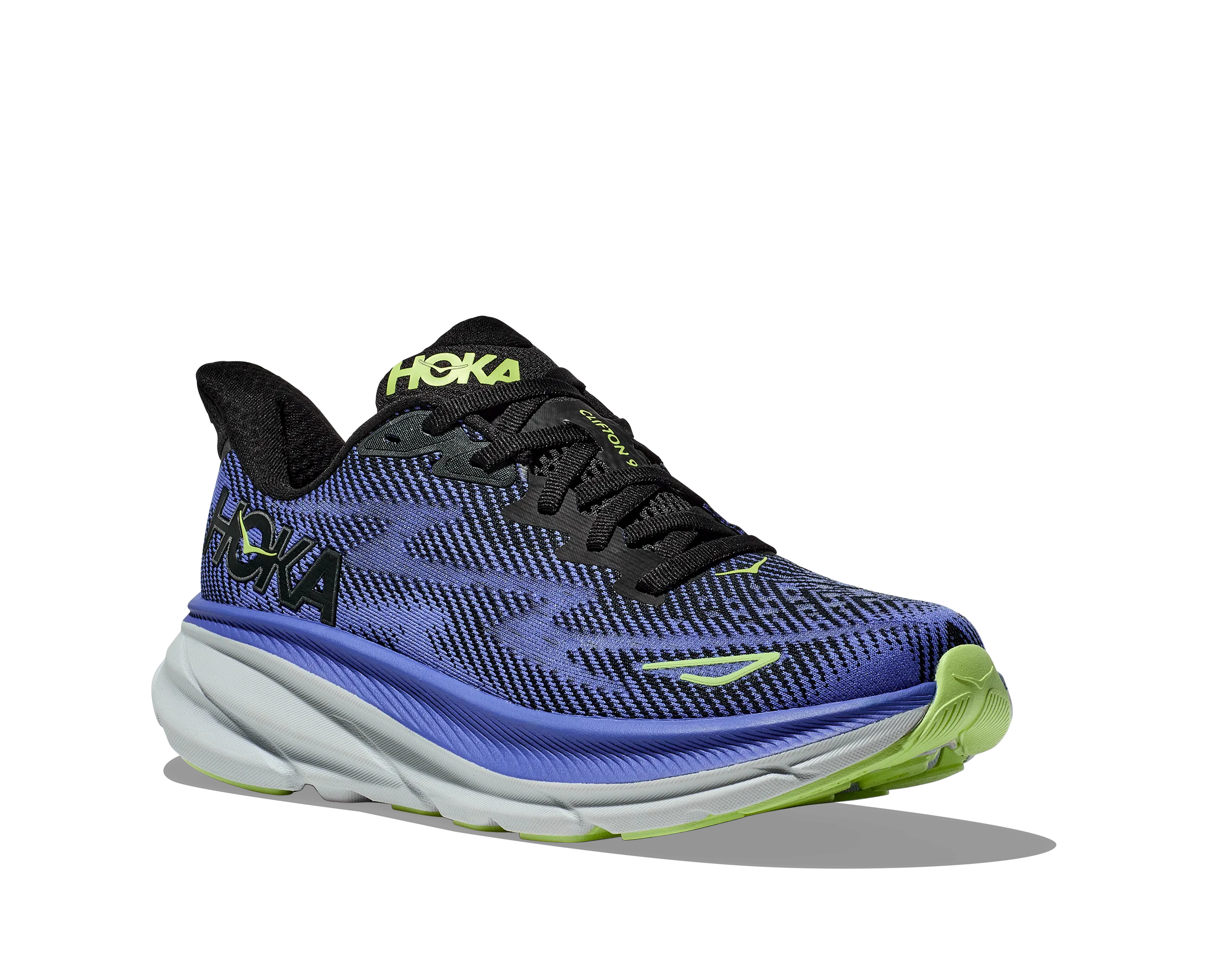 Women's Hoka Clifton 9 Color: Black / Stellar Blue