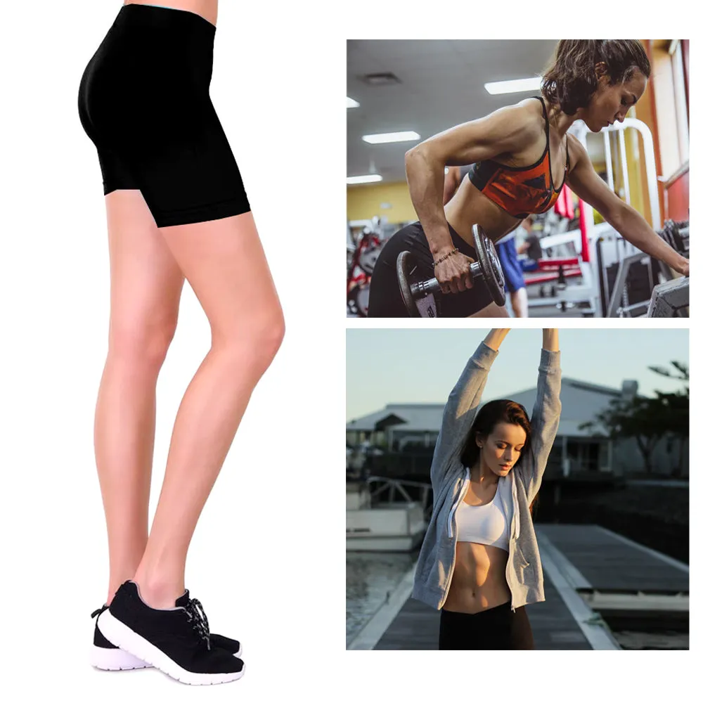 Womens Stretch Casual Shorts Biker Exercise Yoga Workout Seamless One Size Black