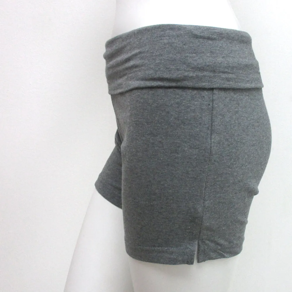 Women's Yoga Fold Over Waist Gym Spandex Sexy Shorts Cotton Fitness Grey Medium